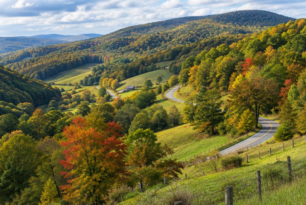 Rolling West Virginia hills with hardwood forest in early autumn color